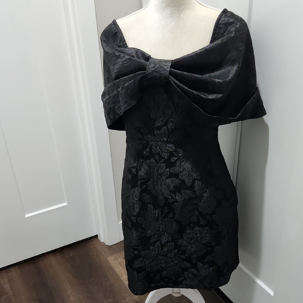 NWT Vero Moda Black Jacquard Oversized Bow Mini Dress Party Large